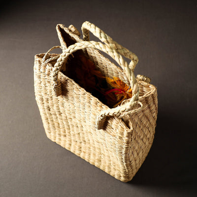 Beige - Handcrafted Natural Water Reed Embroidered Shopping Bag