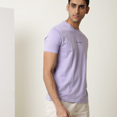 Rare Rabbit Men's Rabbi Light Purple Cotton Lycra Fabric Crew Neck Half Sleeves Regular Fit Rare Branding Solid T-Shirt
