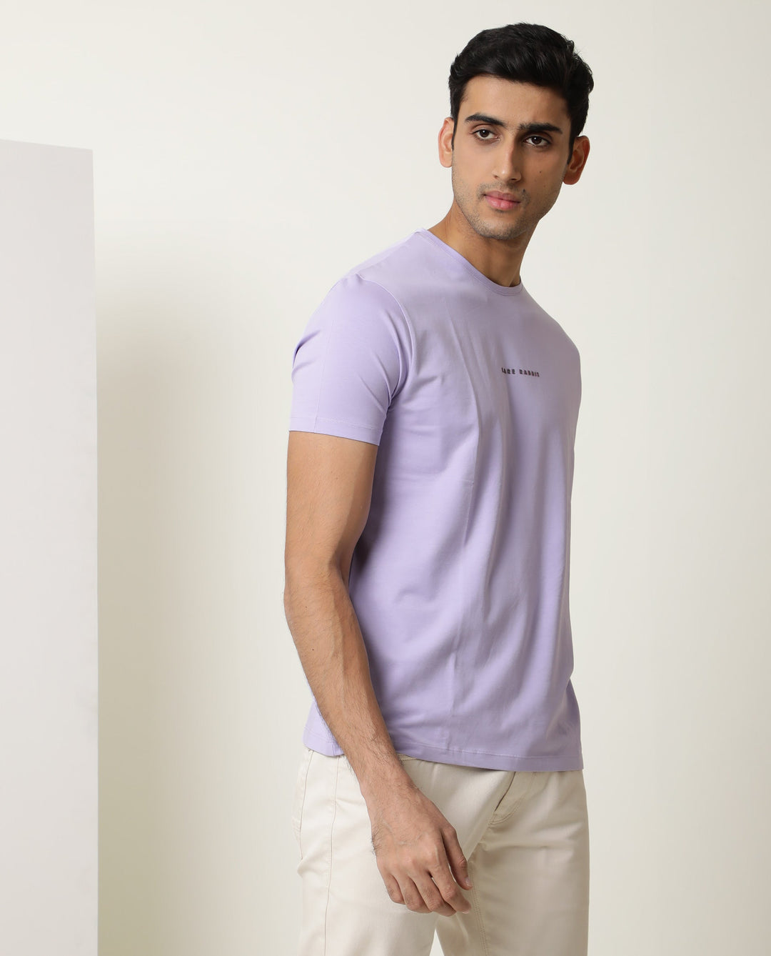 Rare Rabbit Men's Rabbi Light Purple Cotton Lycra Fabric Crew Neck Half Sleeves Regular Fit Rare Branding Solid T-Shirt