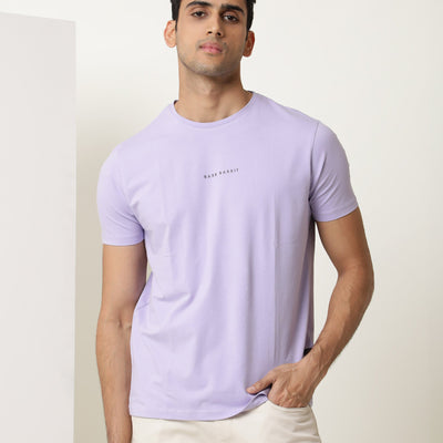 Rare Rabbit Men's Rabbi Light Purple Cotton Lycra Fabric Crew Neck Half Sleeves Regular Fit Rare Branding Solid T-Shirt