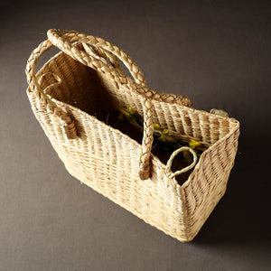 Beige - Handcrafted Natural Water Reed Embroidered Shopping Bag