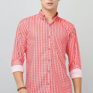 Darnandstitch® Thin Cotton Red Check Print Shirt