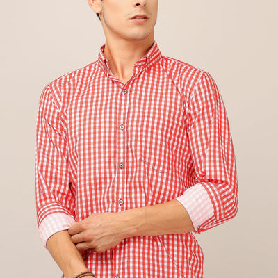 Darnandstitch® Thin Cotton Red Check Print Shirt