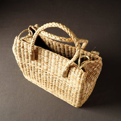Beige - Handcrafted Natural Water Reed Embroidered Shopping Bag