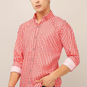 Darnandstitch® Thin Cotton Red Check Print Shirt