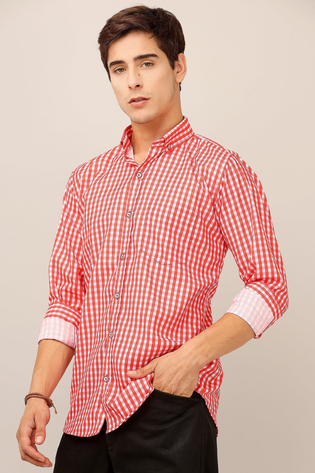 Darnandstitch® Thin Cotton Red Check Print Shirt