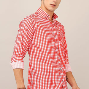 Darnandstitch® Thin Cotton Red Check Print Shirt