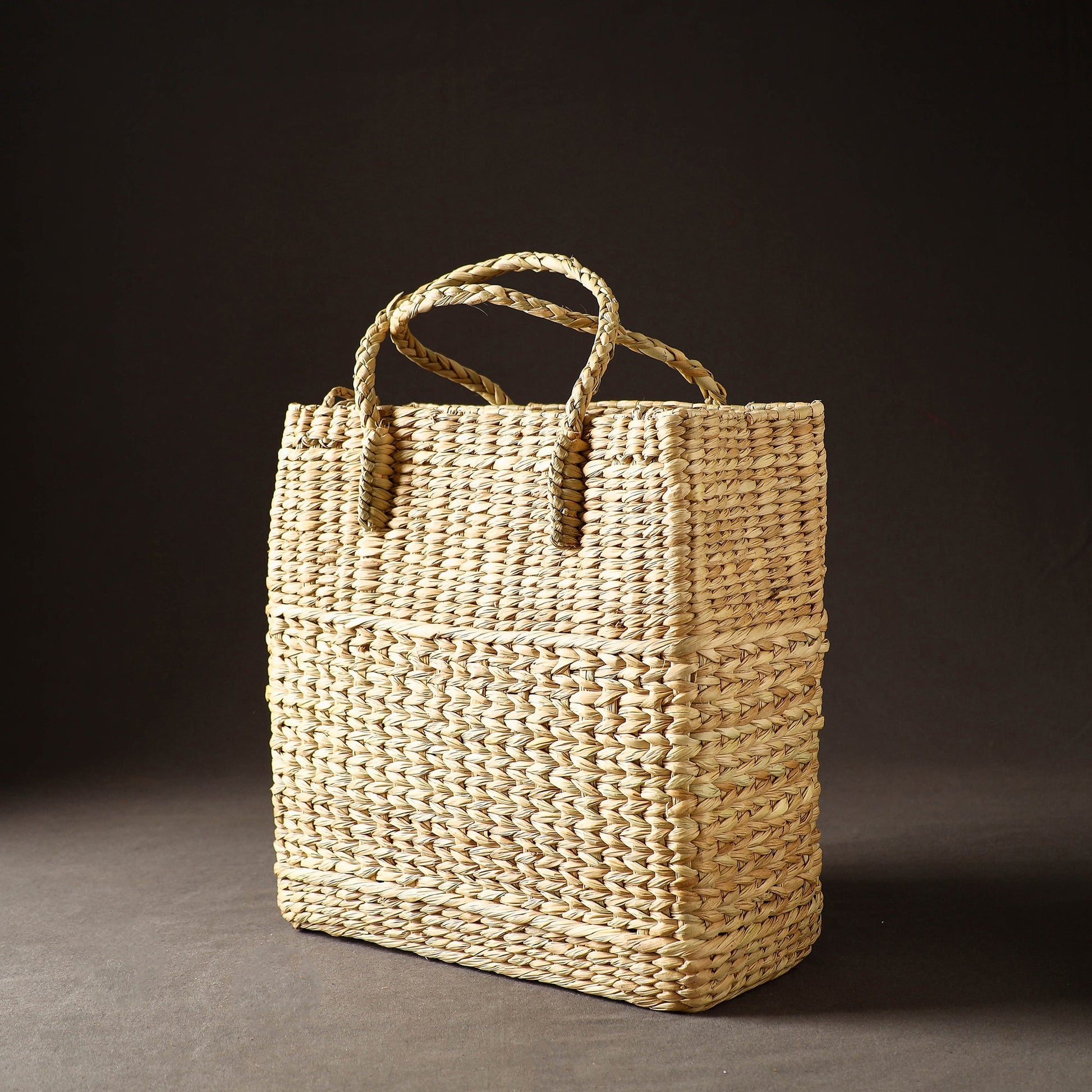 Beige - Handcrafted Natural Water Reed Embroidered Shopping Bag