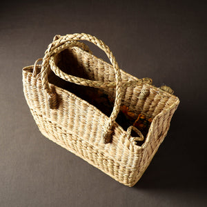 Beige - Handcrafted Natural Water Reed Embroidered Shopping Bag