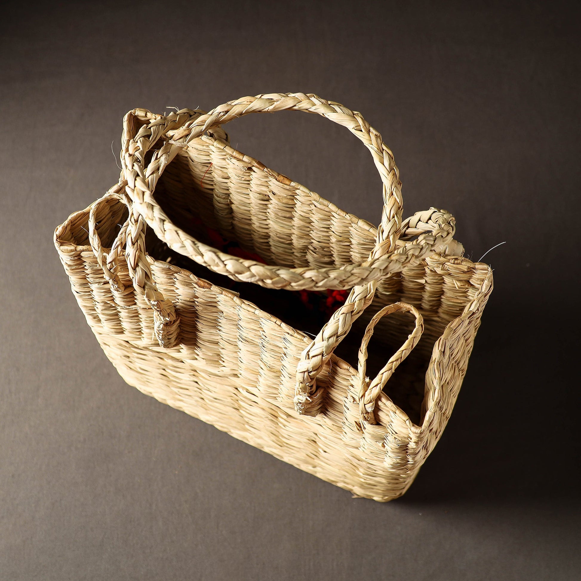 Beige - Handcrafted Natural Water Reed Embroidered Shopping Bag