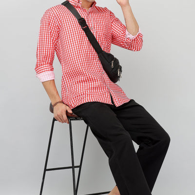 Darnandstitch® Thin Cotton Red Check Print Shirt