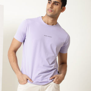 Rare Rabbit Men's Rabbi Light Purple Cotton Lycra Fabric Crew Neck Half Sleeves Regular Fit Rare Branding Solid T-Shirt