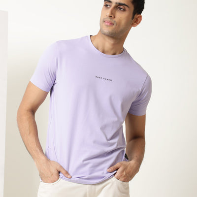 Rare Rabbit Men's Rabbi Light Purple Cotton Lycra Fabric Crew Neck Half Sleeves Regular Fit Rare Branding Solid T-Shirt