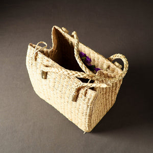 Beige - Handcrafted Natural Water Reed Embroidered Shopping Bag