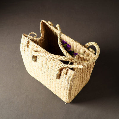 Beige - Handcrafted Natural Water Reed Embroidered Shopping Bag