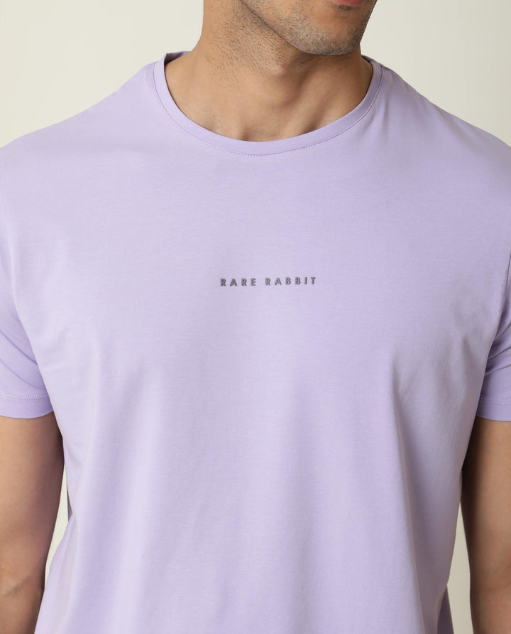 Rare Rabbit Men's Rabbi Light Purple Cotton Lycra Fabric Crew Neck Half Sleeves Regular Fit Rare Branding Solid T-Shirt