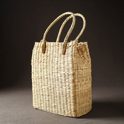 Beige - Handcrafted Natural Water Reed Embroidered Shopping Bag