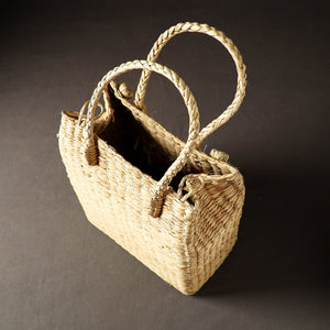 Beige - Handcrafted Natural Water Reed Embroidered Shopping Bag