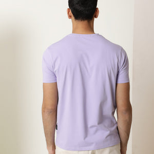 Rare Rabbit Men's Rabbi Light Purple Cotton Lycra Fabric Crew Neck Half Sleeves Regular Fit Rare Branding Solid T-Shirt
