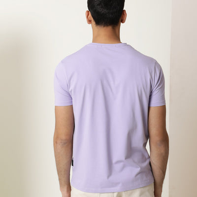 Rare Rabbit Men's Rabbi Light Purple Cotton Lycra Fabric Crew Neck Half Sleeves Regular Fit Rare Branding Solid T-Shirt