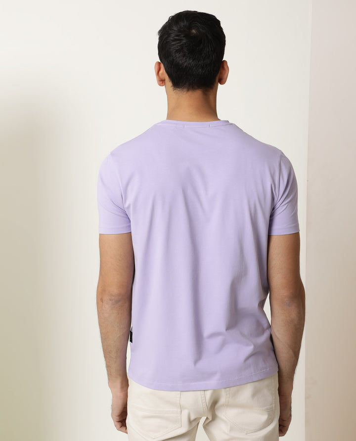 Rare Rabbit Men's Rabbi Light Purple Cotton Lycra Fabric Crew Neck Half Sleeves Regular Fit Rare Branding Solid T-Shirt