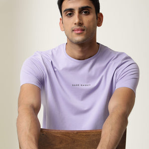 Rare Rabbit Men's Rabbi Light Purple Cotton Lycra Fabric Crew Neck Half Sleeves Regular Fit Rare Branding Solid T-Shirt