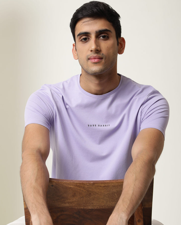 Rare Rabbit Men's Rabbi Light Purple Cotton Lycra Fabric Crew Neck Half Sleeves Regular Fit Rare Branding Solid T-Shirt