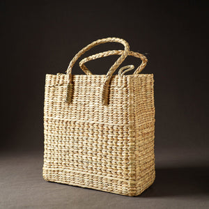 Beige - Handcrafted Natural Water Reed Embroidered Shopping Bag