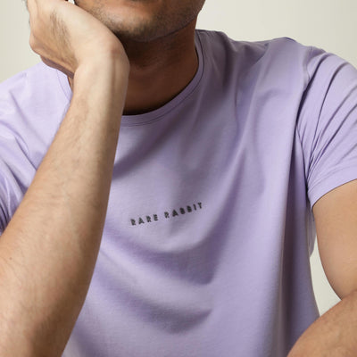 Rare Rabbit Men's Rabbi Light Purple Cotton Lycra Fabric Crew Neck Half Sleeves Regular Fit Rare Branding Solid T-Shirt