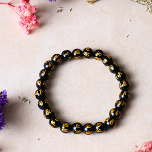 Studio Vaidik Black Onyx Bracelet with Om Mani Padme Hum