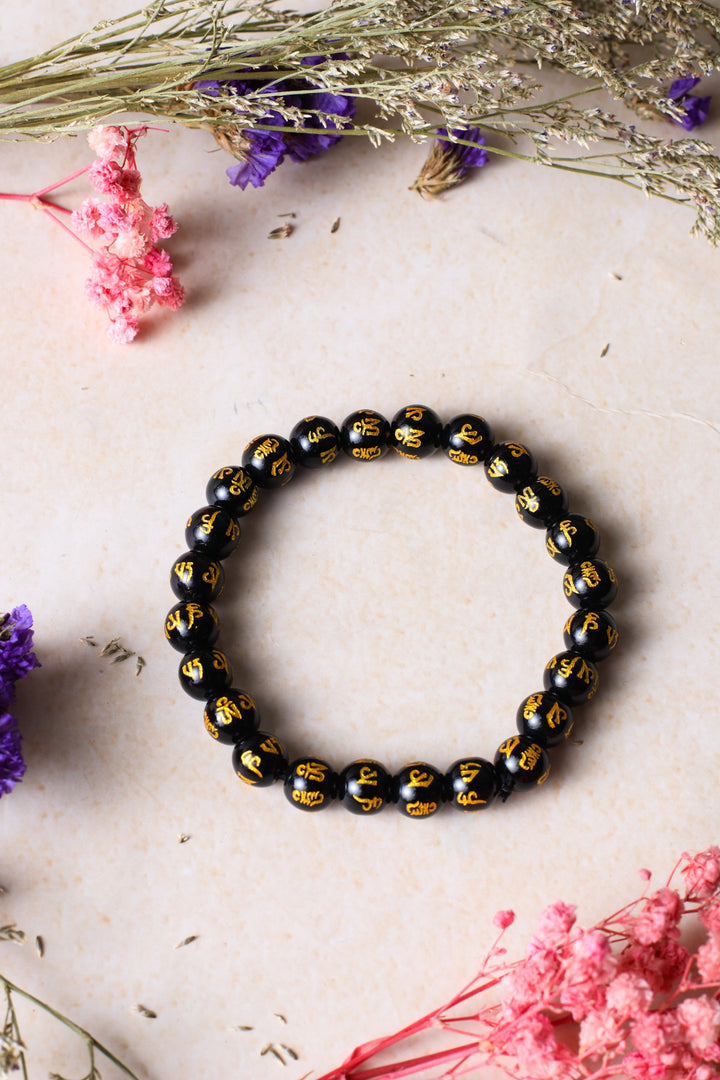 Studio Vaidik Black Onyx Bracelet with Om Mani Padme Hum