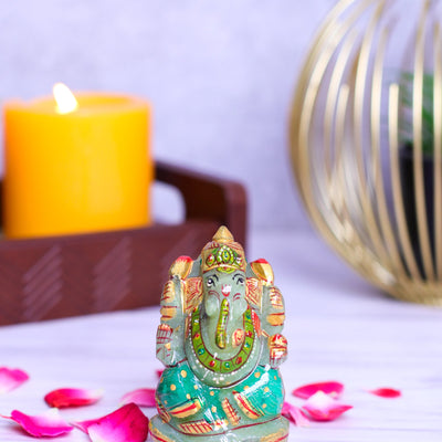 Green Jade Ganpati Made by Real Crystal