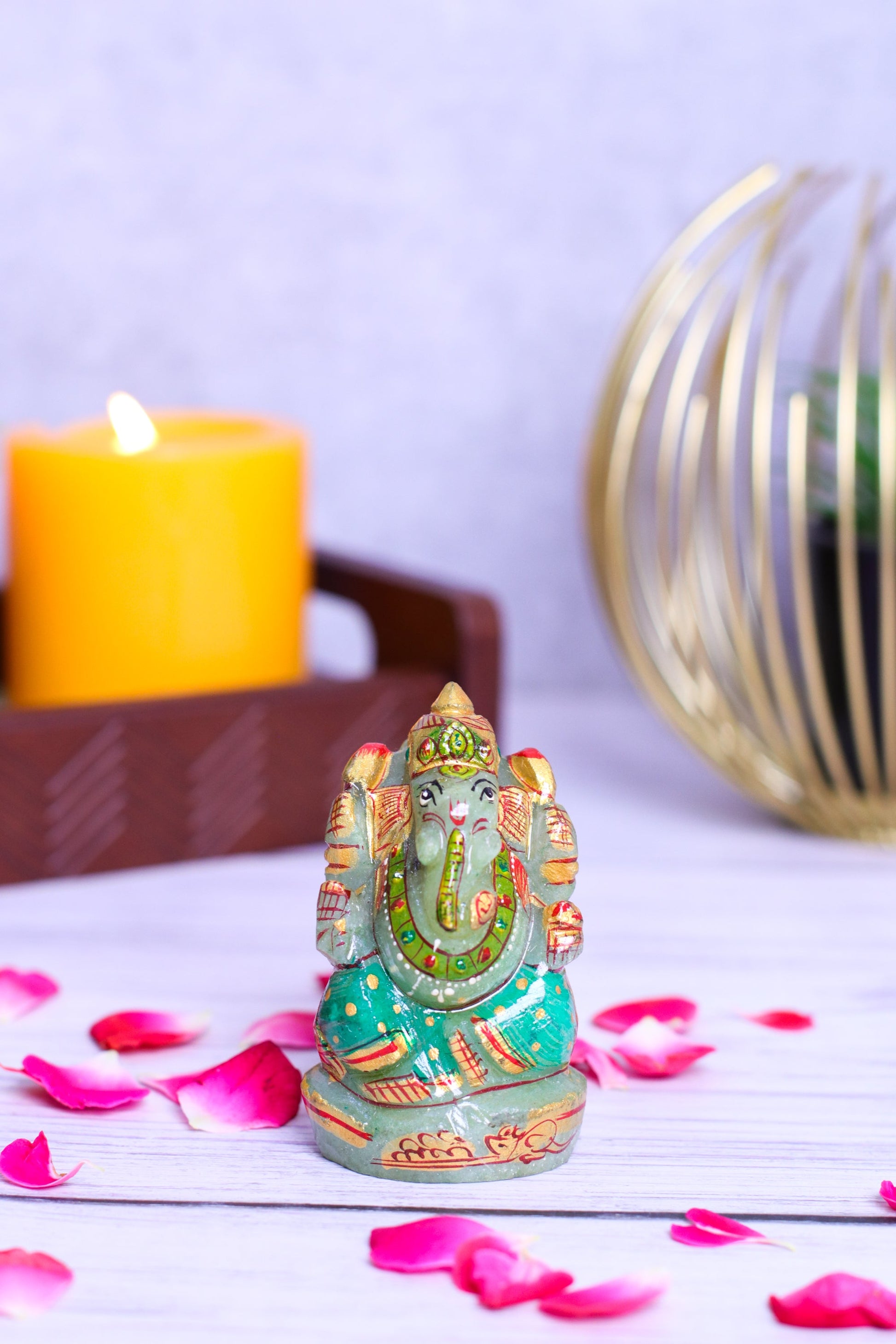 Green Jade Ganpati Made by Real Crystal