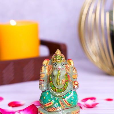 Green Jade Ganpati Made by Real Crystal