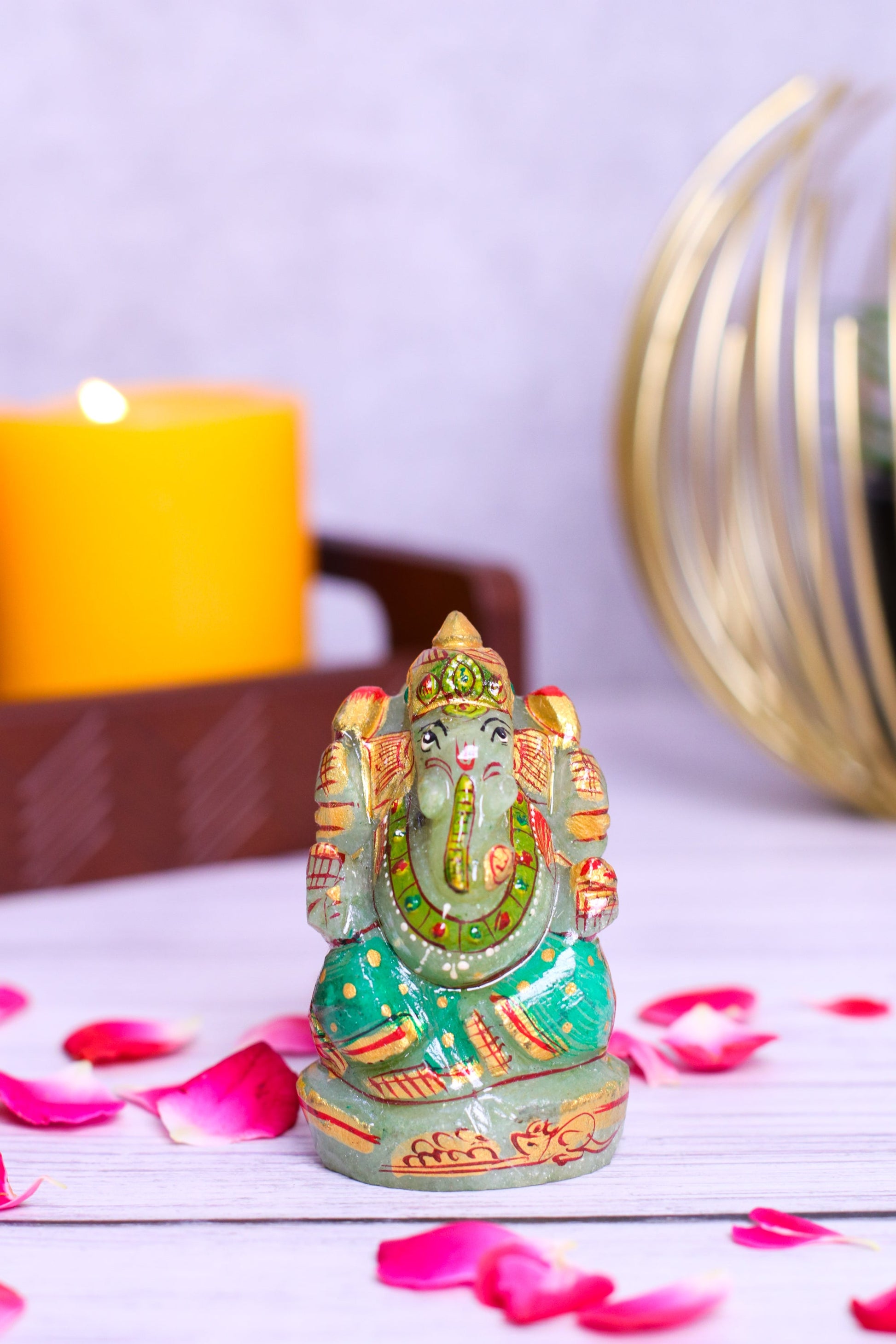 Green Jade Ganpati Made by Real Crystal