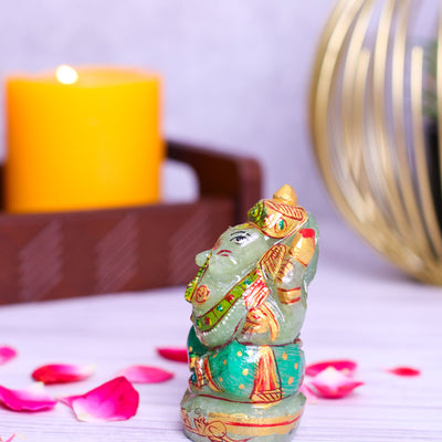 Green Jade Ganpati Made by Real Crystal