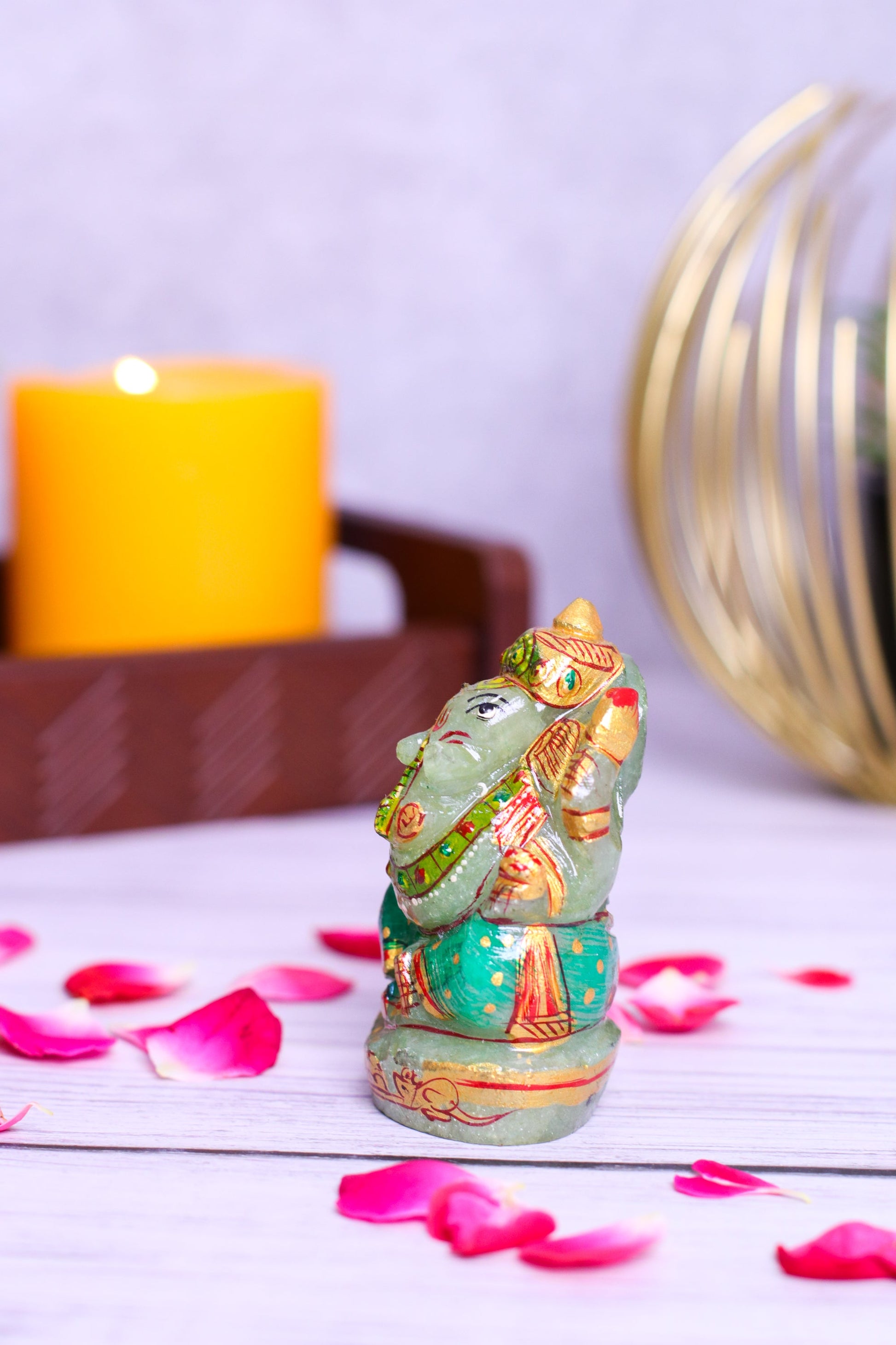 Green Jade Ganpati Made by Real Crystal