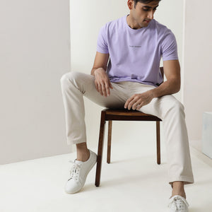 Rare Rabbit Men's Rabbi Light Purple Cotton Lycra Fabric Crew Neck Half Sleeves Regular Fit Rare Branding Solid T-Shirt