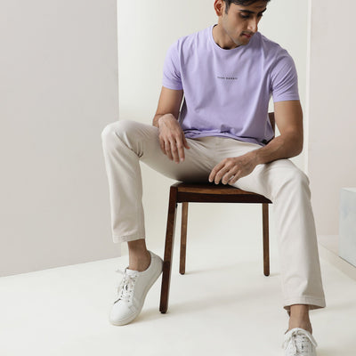 Rare Rabbit Men's Rabbi Light Purple Cotton Lycra Fabric Crew Neck Half Sleeves Regular Fit Rare Branding Solid T-Shirt