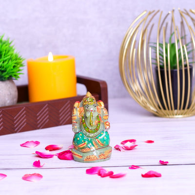 Green Jade Ganpati Made by Real Crystal