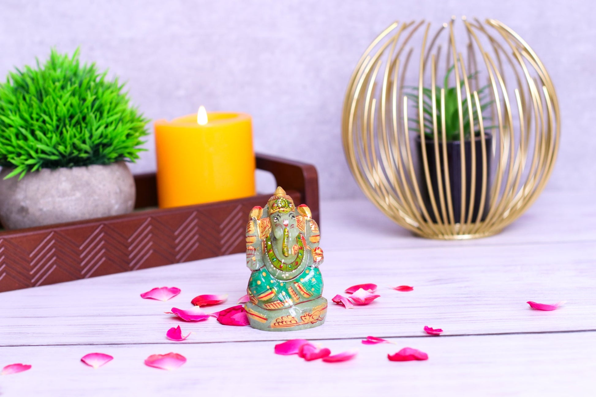 Green Jade Ganpati Made by Real Crystal
