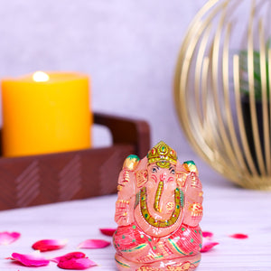 Rose Quartz Ganpati Made by Real Crystal