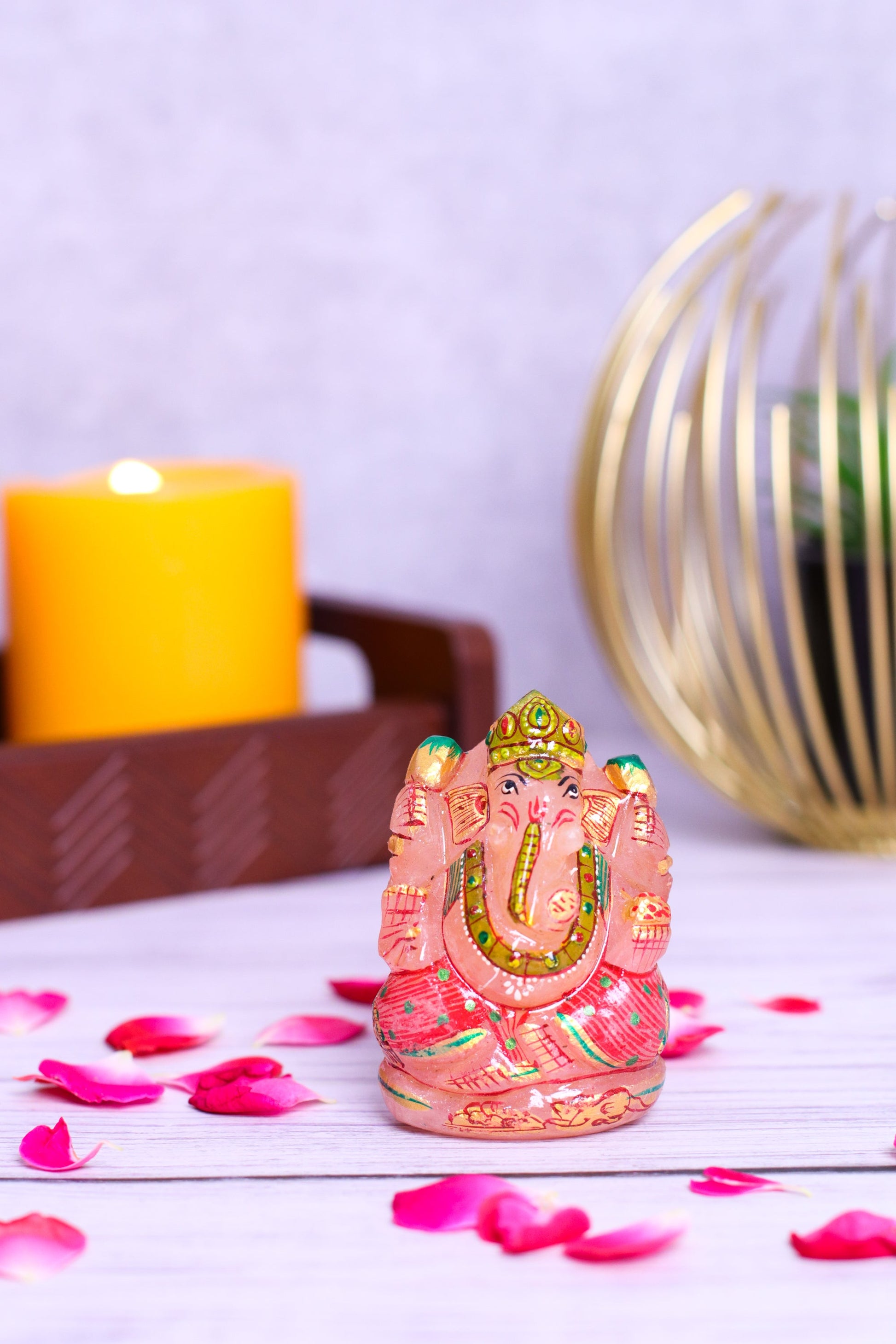Rose Quartz Ganpati Made by Real Crystal