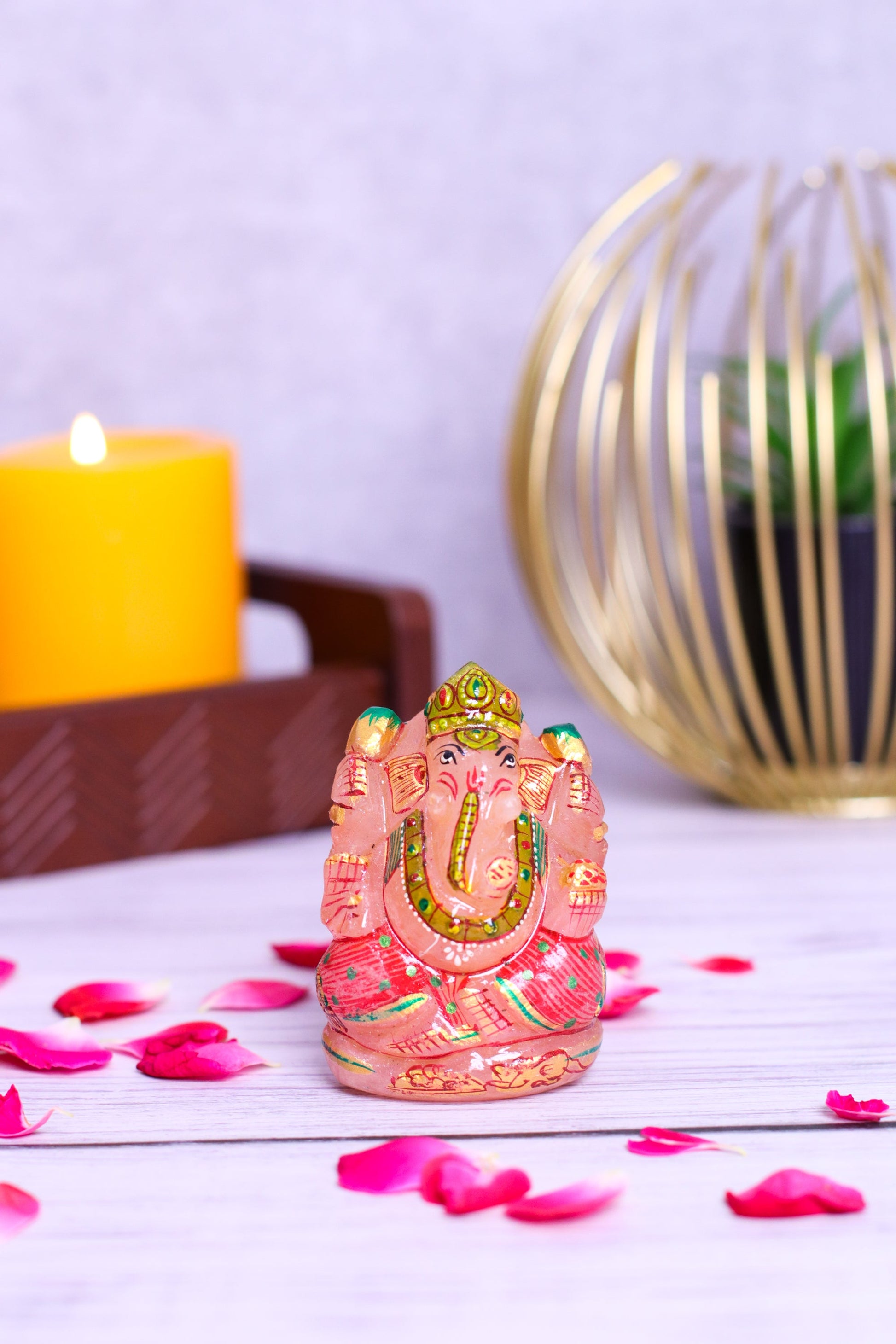 Rose Quartz Ganpati Made by Real Crystal