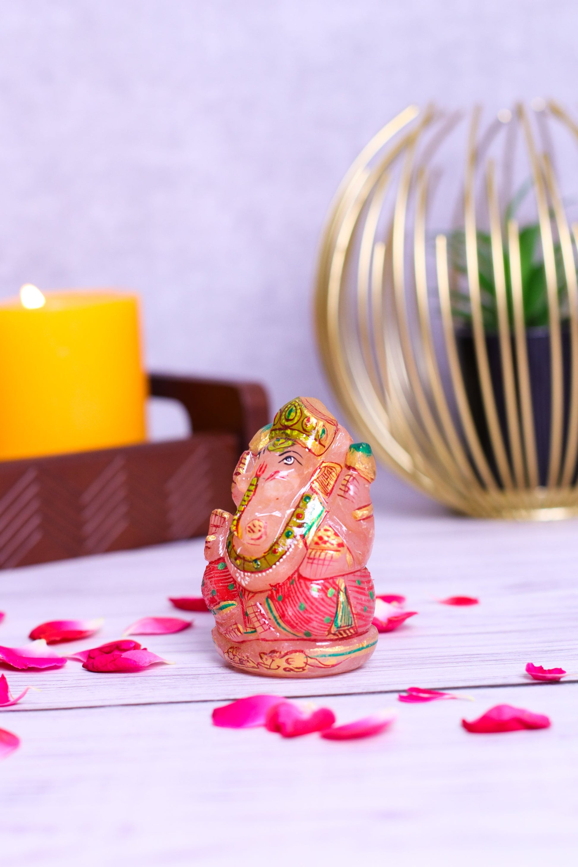 Rose Quartz Ganpati Made by Real Crystal