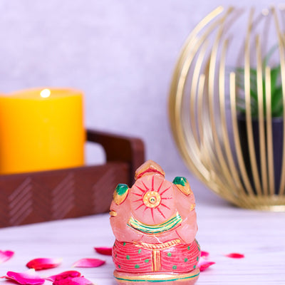 Rose Quartz Ganpati Made by Real Crystal