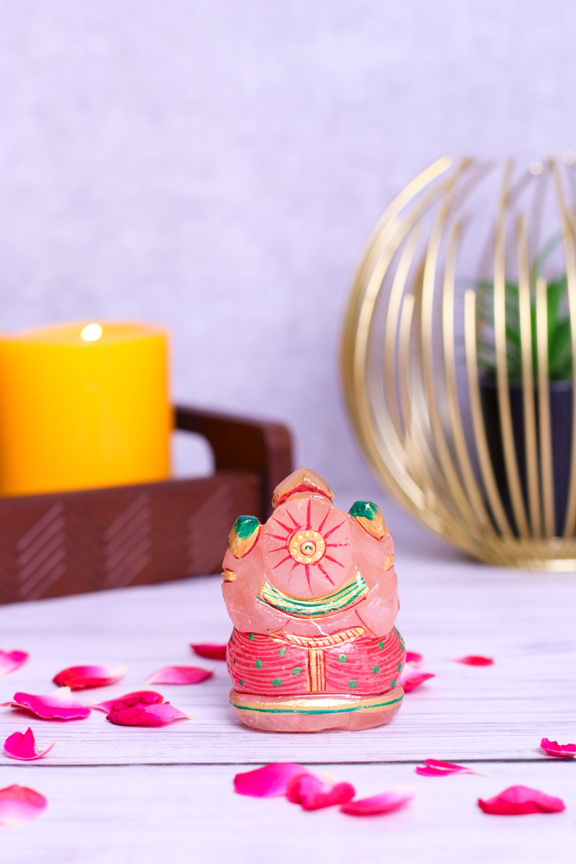 Rose Quartz Ganpati Made by Real Crystal