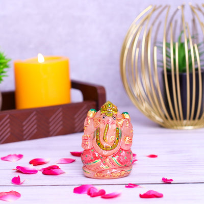 Rose Quartz Ganpati Made by Real Crystal
