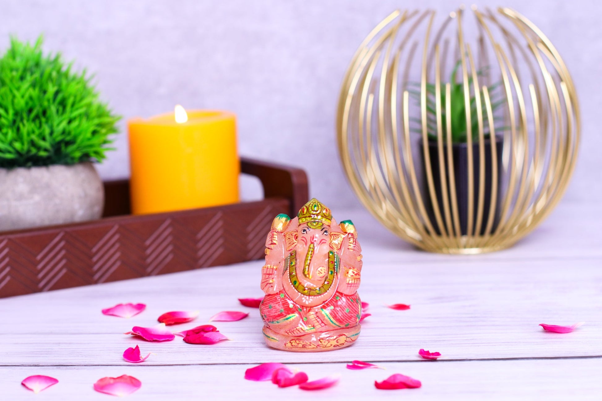 Rose Quartz Ganpati Made by Real Crystal