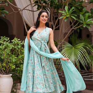 Water blue rayon suit set